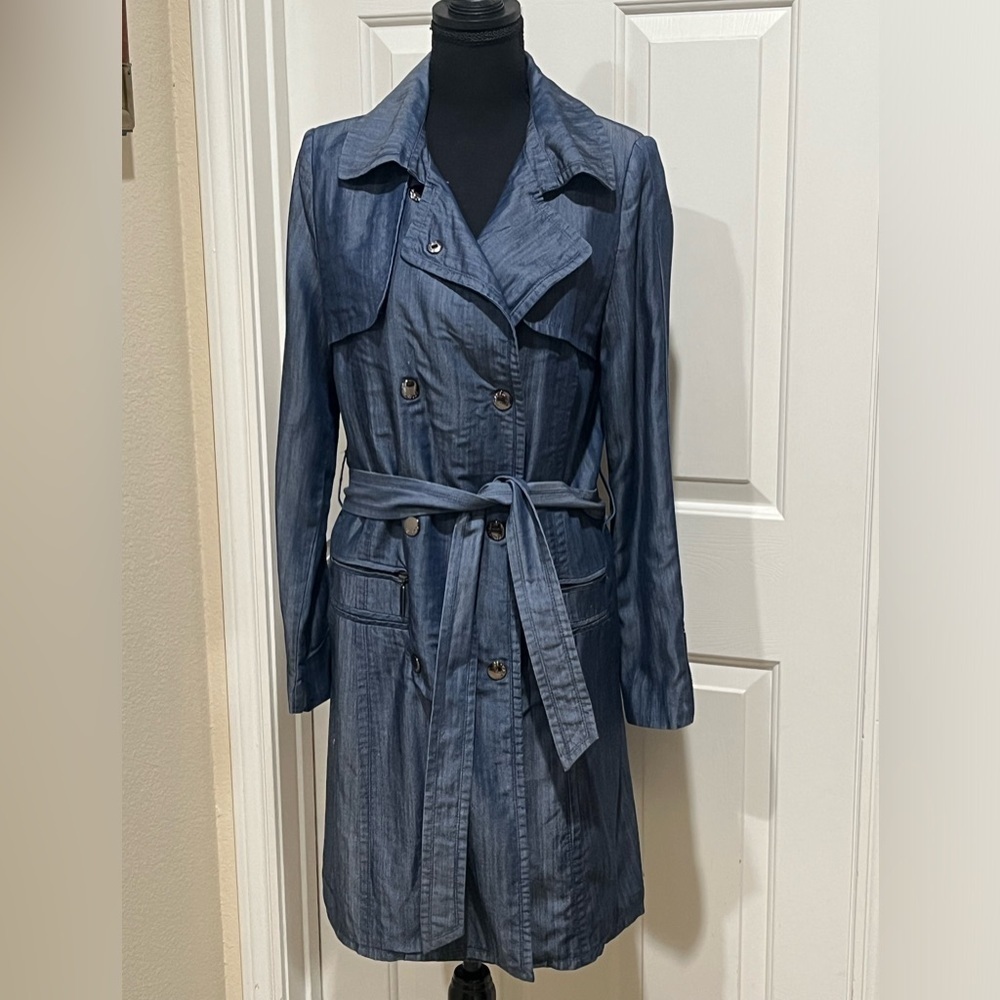 VERTIGO PARIS TRENCH COAT JACKET, WOMENS BLUE SUZE M - Picture 4 of 11
